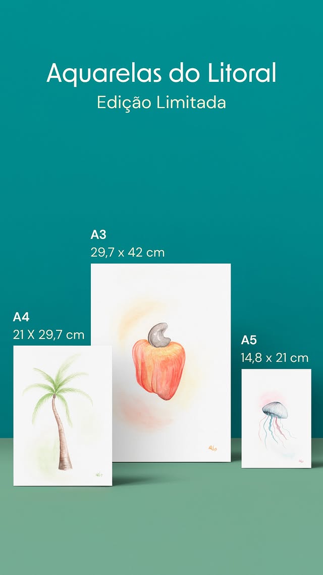 Aquarelas do Litoral em formatos A3, A4 e A5